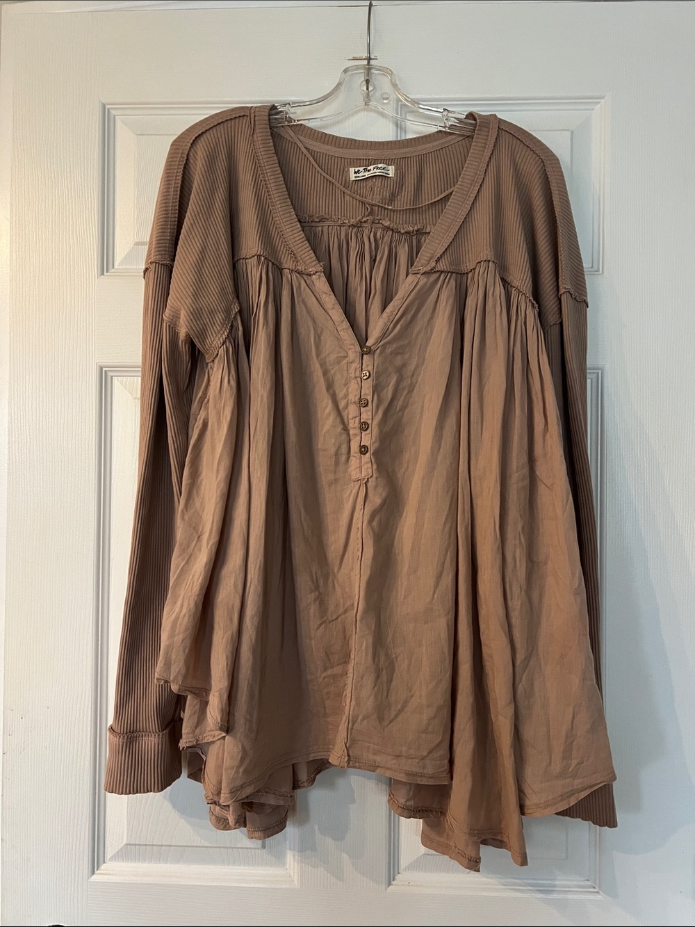 Free People Mauve-Taupe Button Front Peasant Tunic